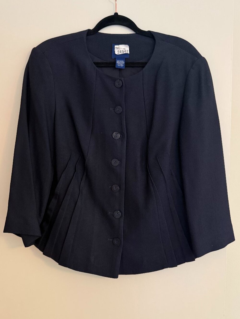 Doncaster Navy Blue Pleated Button Front Blazer Jacket Size 14